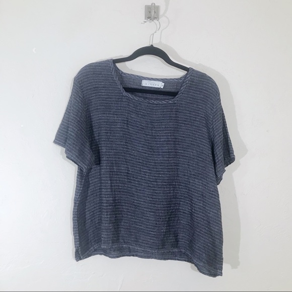 willow Tops - Willow Blue Stripe Boxy Linen Shirt Size XL
